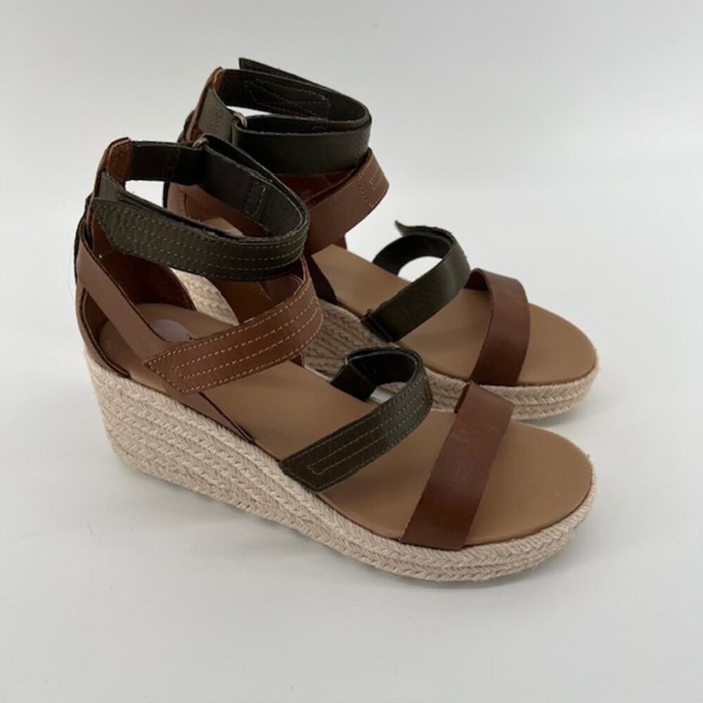 Sorel Cameron Wedge Multi-Strap Sandals Womens 8.5 Green Brown Leather Comfort